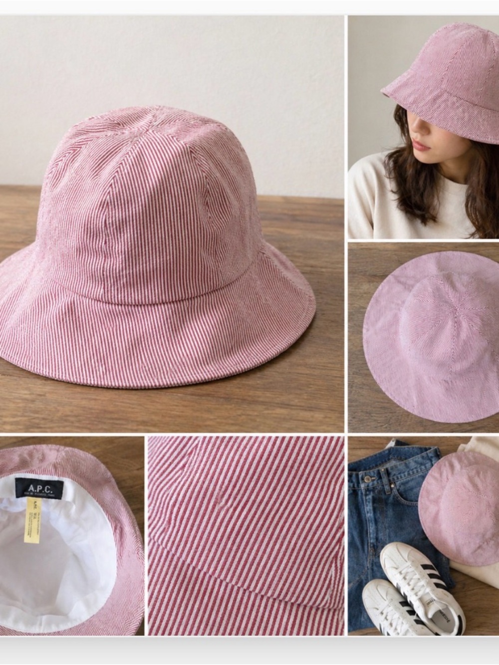 A.P.C. Pink Pinstripe Floppy Sun Hat